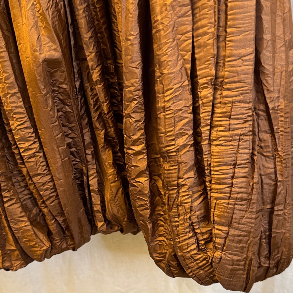 RAY HARRIS London Bubble Hem Maxi Dress Shimmer Brown V-Neck Plisse Crinkle O/S - Picture 4 of 10